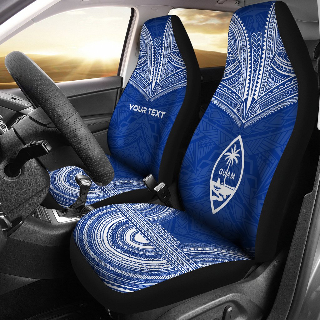 Guam Custom Personalised Car Seat Cover - Guam Flag Polynesian Chief Tattoo BLue Version Universal Fit Blue - Polynesian Pride