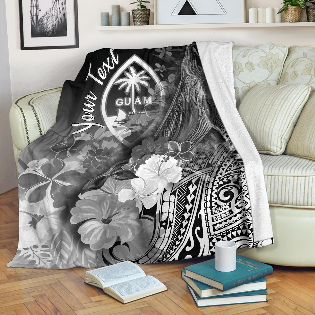 Guam Custom Personalised Premium Blanket - Humpback Whale with Tropical Flowers (White) White - Polynesian Pride