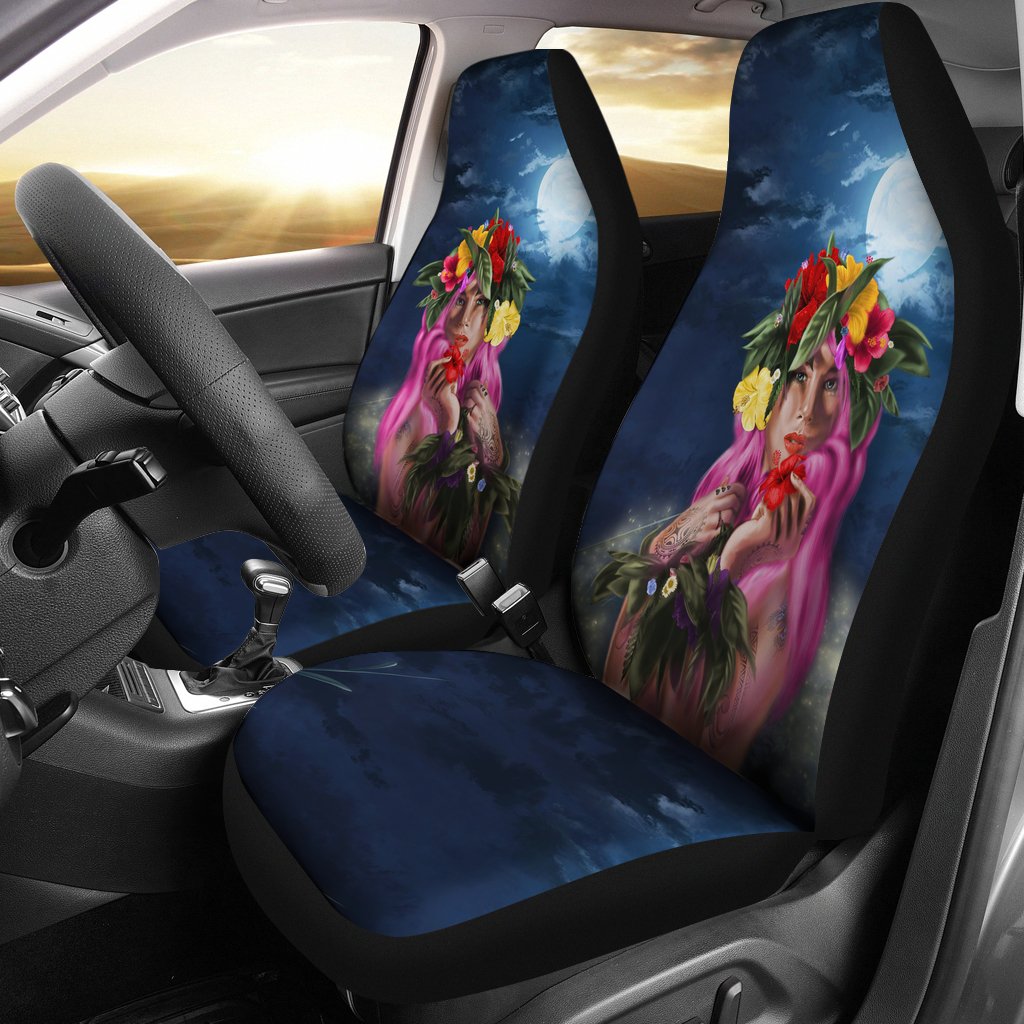 Hawaii Kanaka Colorful Hula Girl Car Seat Covers - Dinh Style Universal Fit Blue - Polynesian Pride