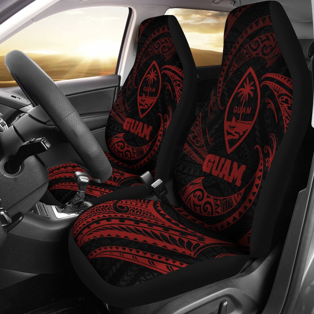 Guam Polynesian Car Seat Covers - Red Tribal Wave Universal Fit Red - Polynesian Pride