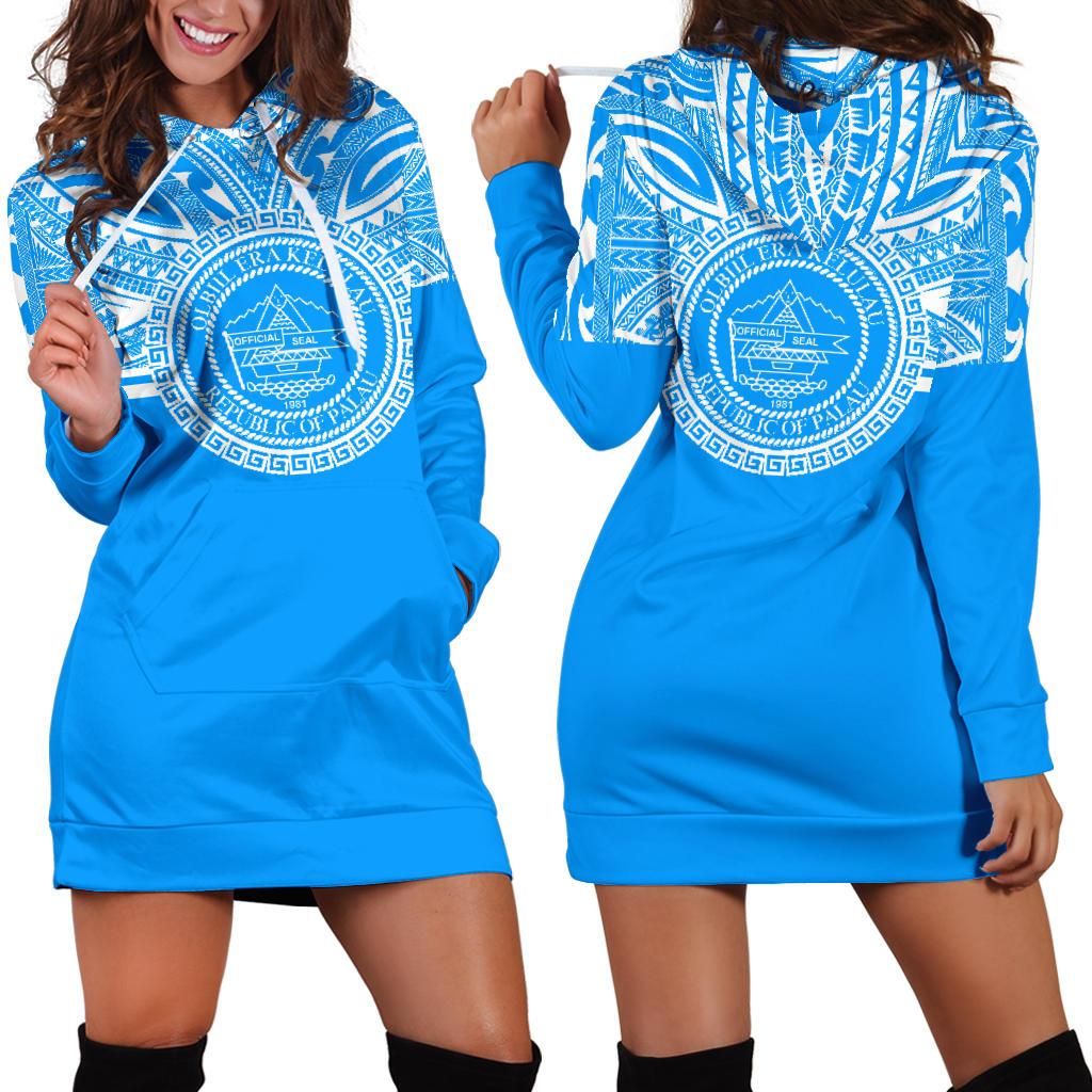 Palau Women Hoodie Dress - Palau Coat Of Arms Polynesian Flag Color Blue - Polynesian Pride