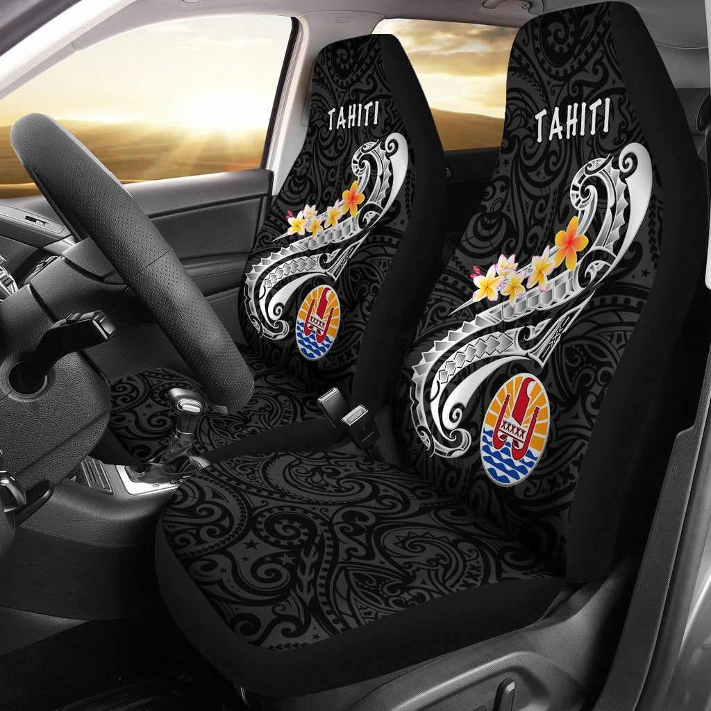 Tahiti Car Seat Covers - Tahiti Seal Polynesian Patterns Plumeria (Black) Universal Fit Black - Polynesian Pride