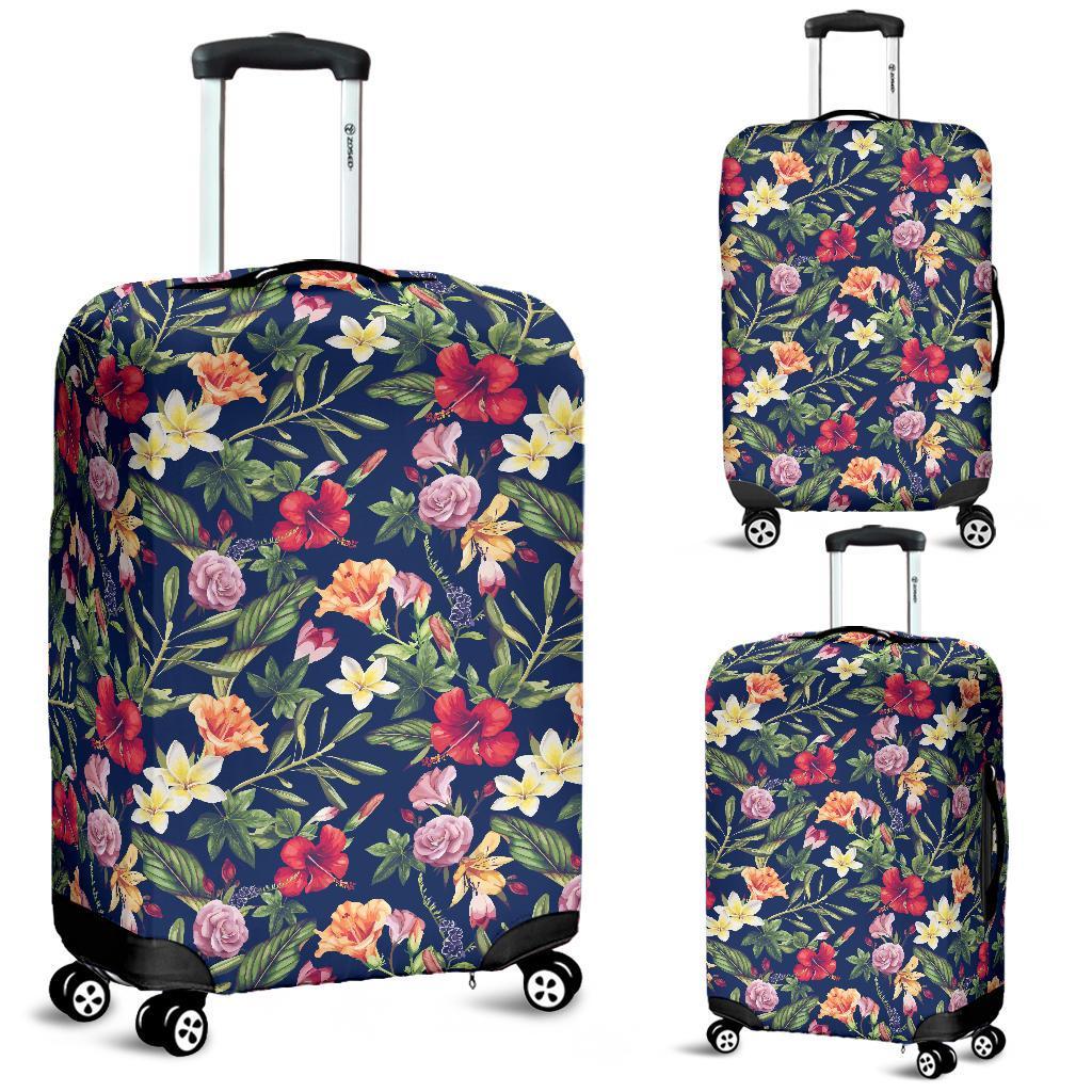 Tropical Hibiscus Red And Plumeria White Luggage Cover White - Polynesian Pride