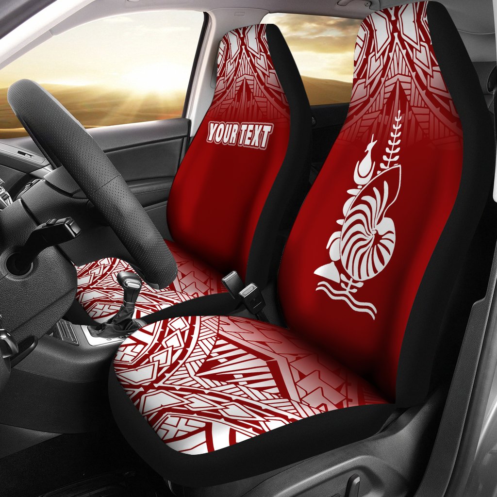 New Caledonia Custom Personalised Car Seat Covers - New Caledonia Coat Of Arms Polynesian Tattoo Fog Red Universal Fit Red - Polynesian Pride