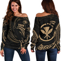 Hawaii Polynesian Custom Personalised Women's Off Shoulder Sweater - Gold Tribal Wave Gold - Polynesian Pride