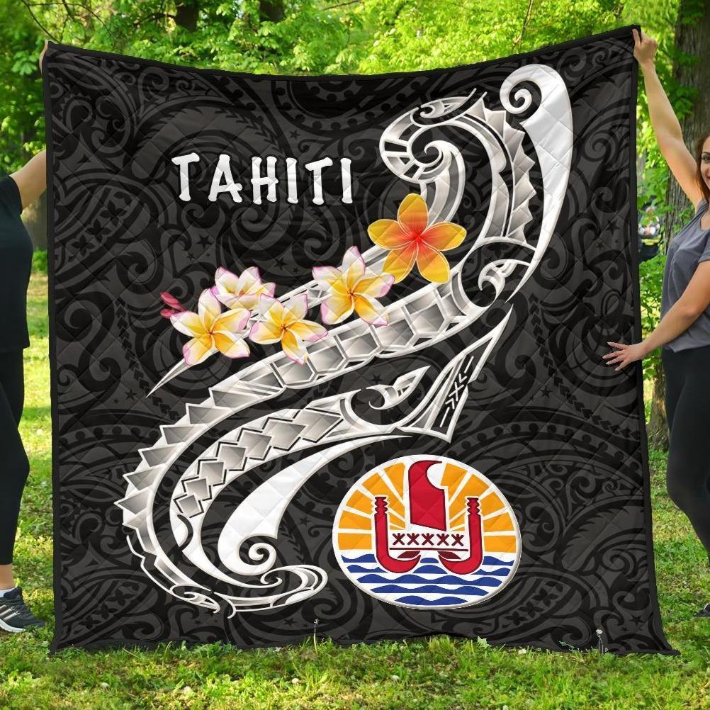 Tahiti Premium Quilt - Tahiti Seal Polynesian Patterns Plumeria (Black) Black - Polynesian Pride