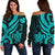 Wallis and Futuna Women's Off Shoulder Sweater - Turquoise Tentacle Turtle Turquoise - Polynesian Pride