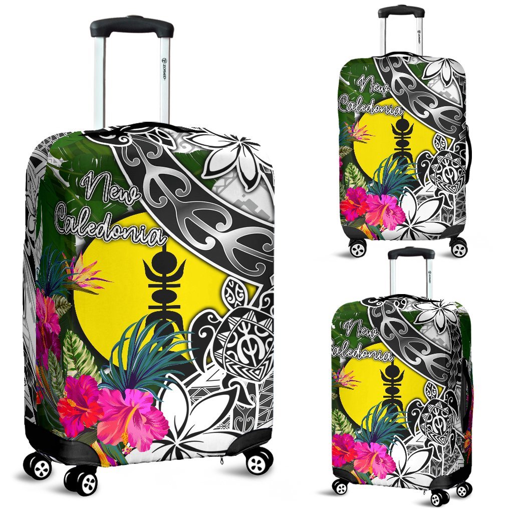 New Caledonia Luggage Covers White - Turtle Plumeria Banana Leaf Black - Polynesian Pride