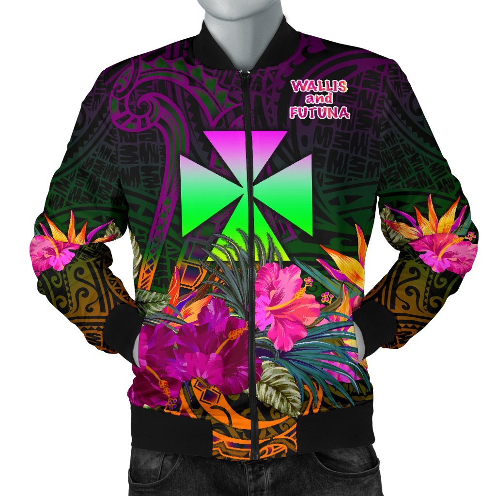 Wallis and Futuna Men's Bomber Jacket - Summer Hibiscus Reggae - Polynesian Pride