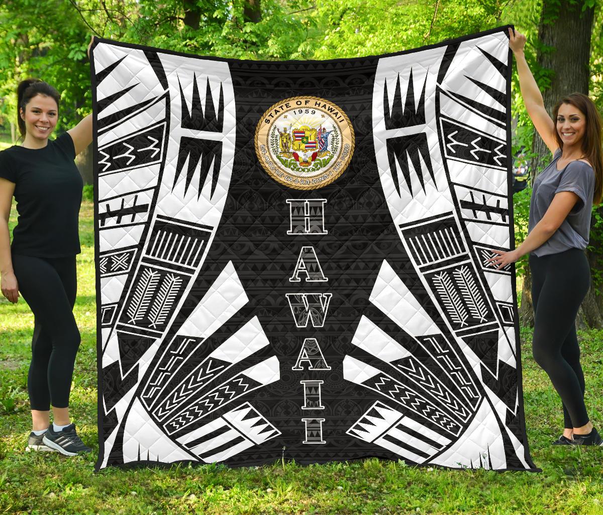 Hawaii Premium Quilt - Hawaii Seal Polynesian White Tattoo (Black) Black - Polynesian Pride