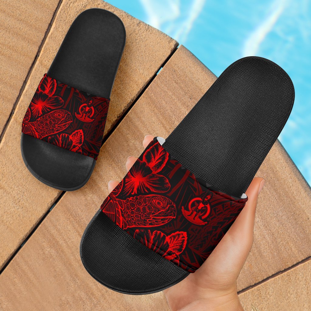 Vanuatu Sandals - Turtle Hibiscus Pattern Red Black - Polynesian Pride