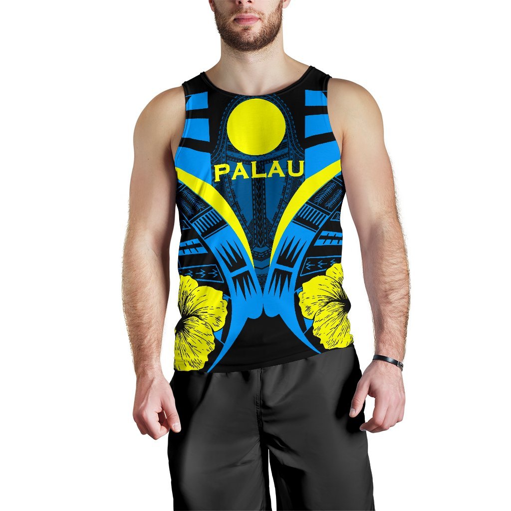 Palau Tattoo Men Tank Top Hibiscus K9 Black - Polynesian Pride