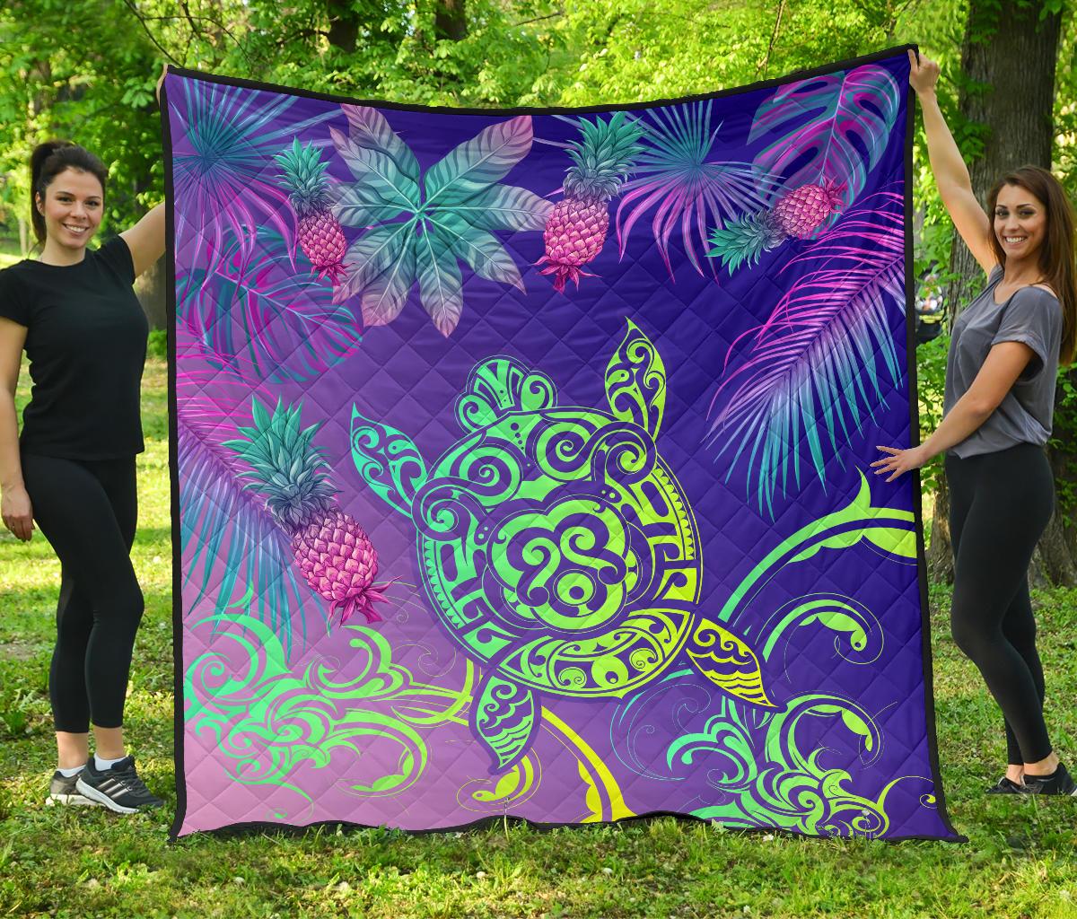 Hawaii Turtle Tropical Kanaka Maoli Premium Quilt - Yez Style Blue - Polynesian Pride