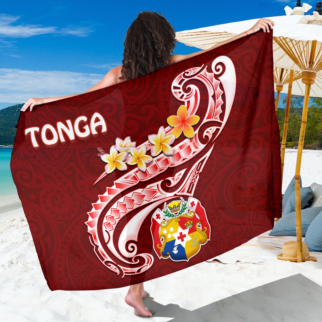 Tonga Sarong - Tonga Coat Of Arms With Polynesian Patterns One Style One Size Red - Polynesian Pride