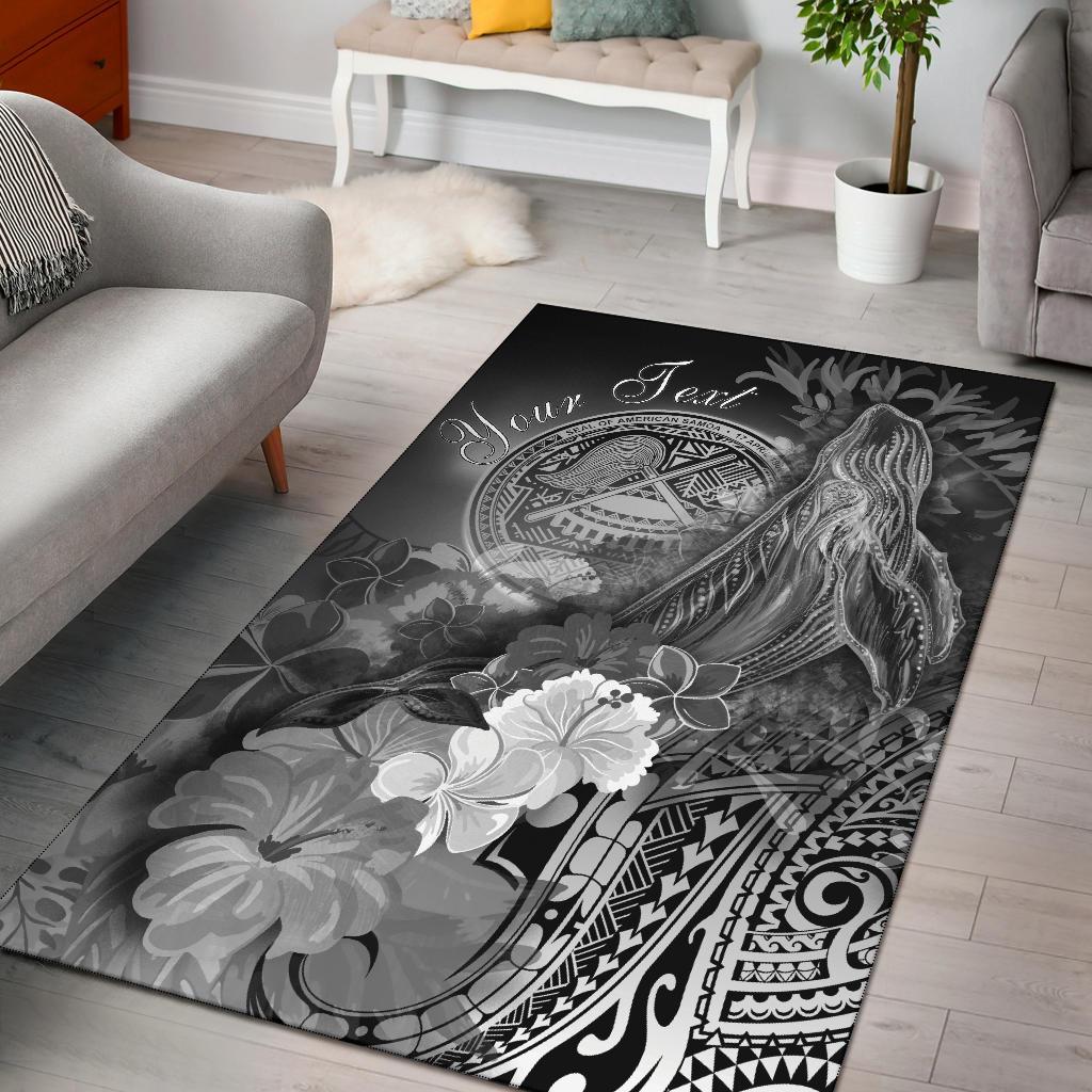 American Samoa Polynesian Custom Personalised Area Rug - Humpback Whale with Tropical Flowers (White) White - Polynesian Pride