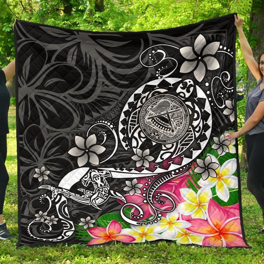 American Samoa Polynesian Premium Quilt - Turtle Plumeria (Black) Black - Polynesian Pride