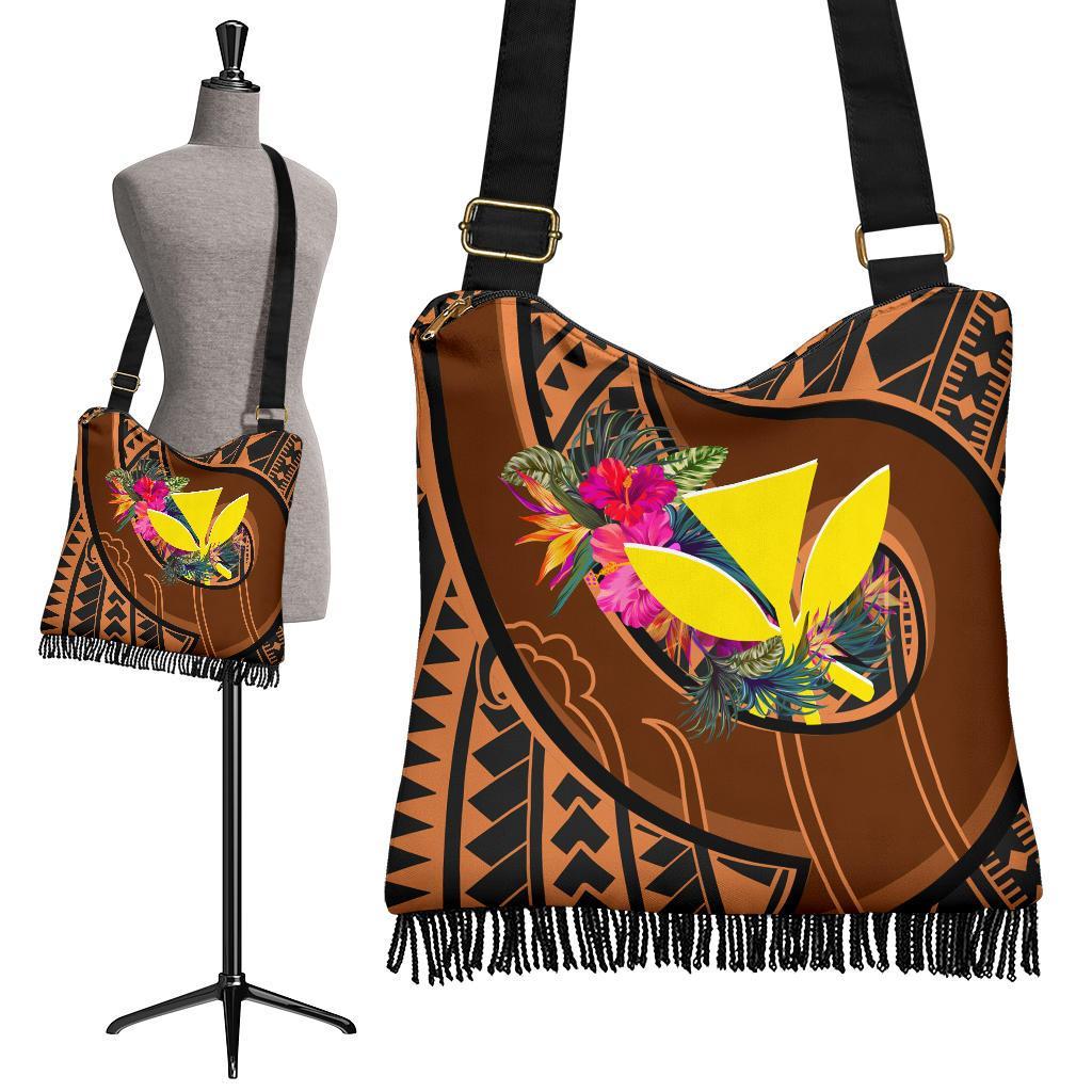 Hawaii Kanaka Maoli Boho Handbag - Polynesian Hook And Hibiscus One Style One Size Dark Salmon - Polynesian Pride