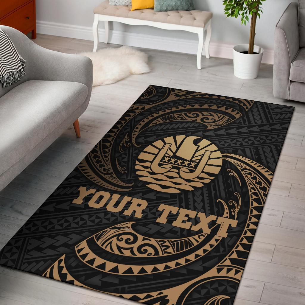 Tahiti Polynesian Custom Personalised Area Rug - Gold Tribal Wave Gold - Polynesian Pride