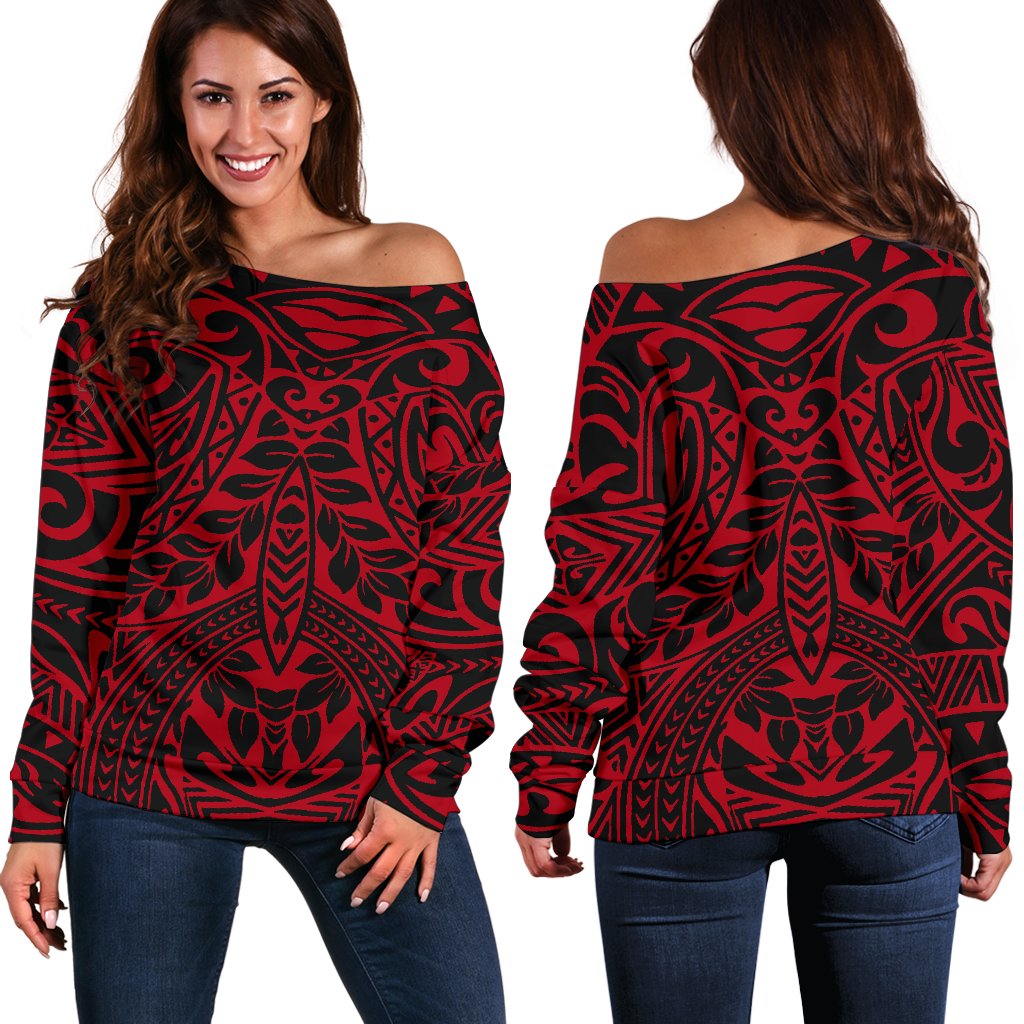 Polynesian Women's Off Shoulder Sweater 18 Red - Polynesian Pride