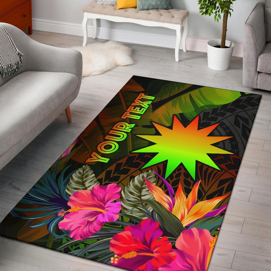 Nauru Polynesian Personalised Area Rug - Hibiscus and Banana Leaves Reggae - Polynesian Pride