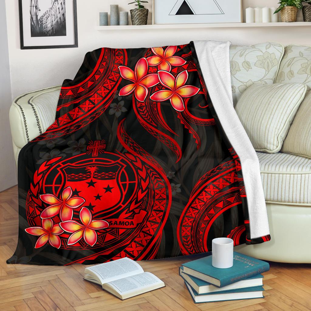 Samoa Polynesian Premium Blanket - Red Plumeria White - Polynesian Pride