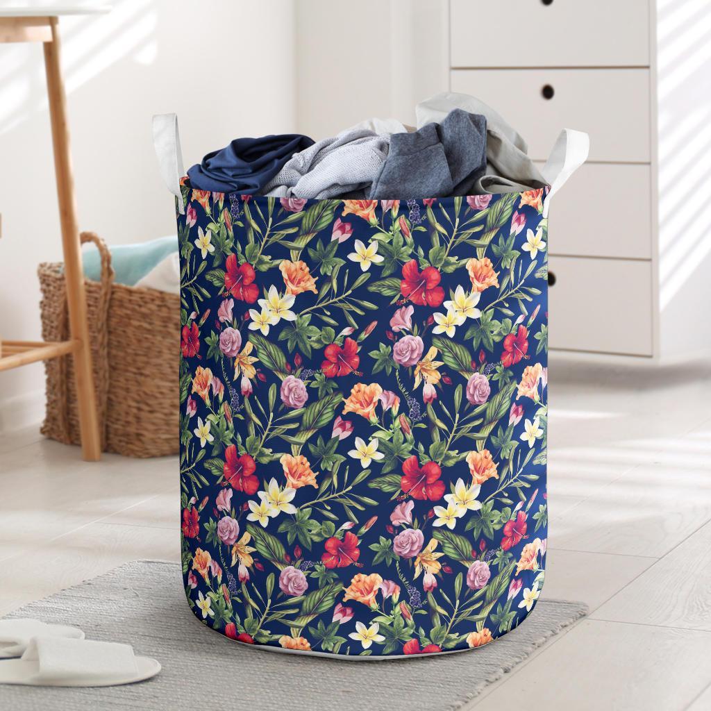 Tropical Hibiscus Red And Plumeria White Hawaii Laundry Basket Laundry Basket One Size Red - Polynesian Pride