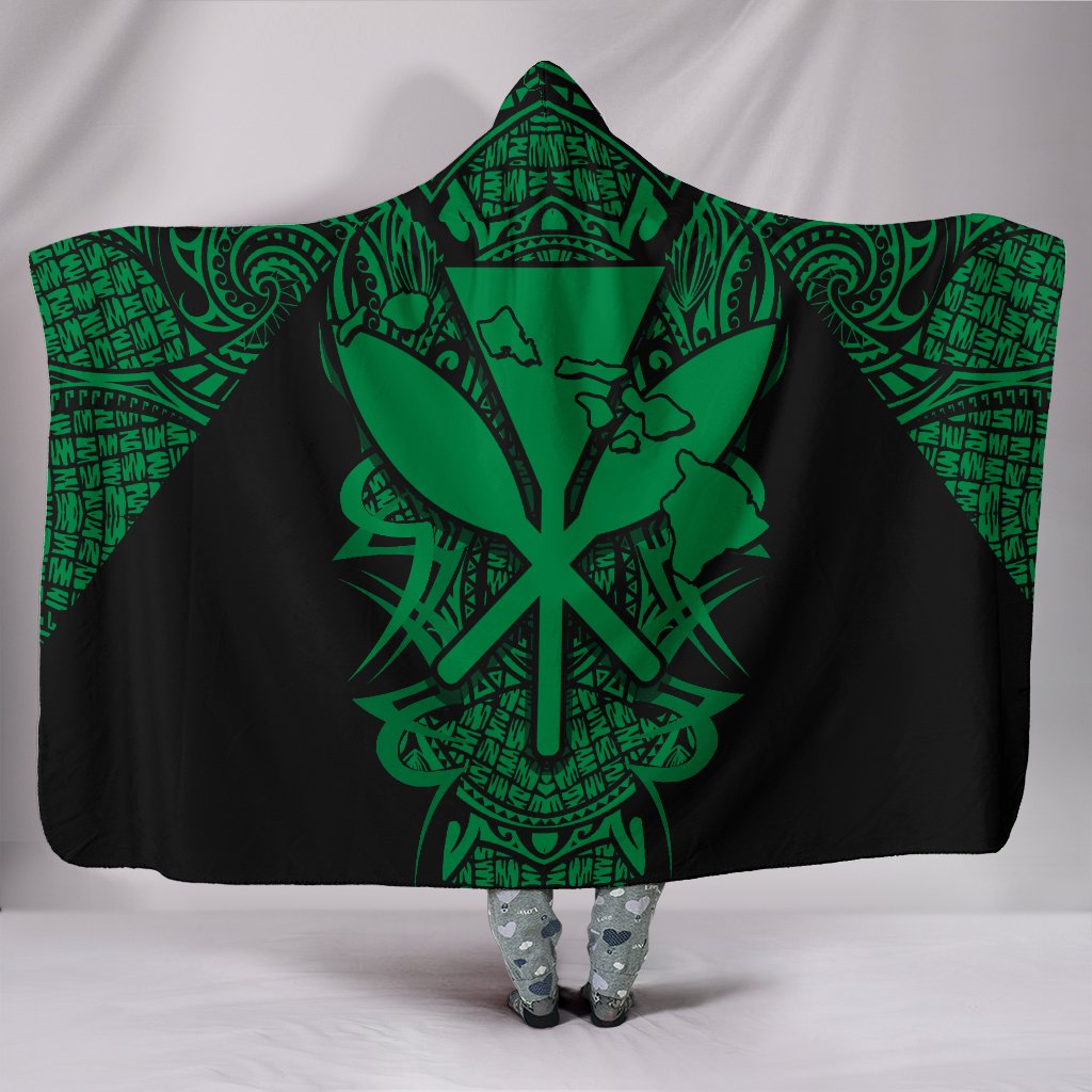 Kanaka Map Polynesian Hooded Blanket - Green - Armor Style Hooded Blanket Green - Polynesian Pride