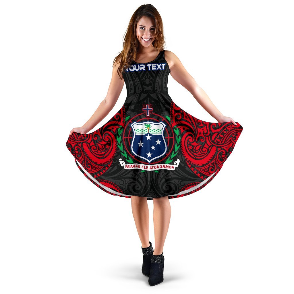 Samoa Polynesian Custom Personalised Midi Dress - Samoan Spirit Women Black - Polynesian Pride