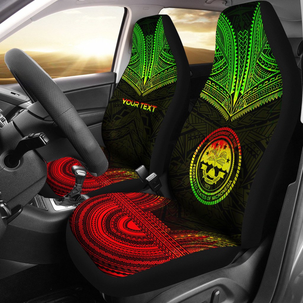 Federated States of Micronesia Custom Personalised Car Seat Cover - FSM Seal Polynesian Chief Tattoo Reggae Version Universal Fit Reggae - Polynesian Pride