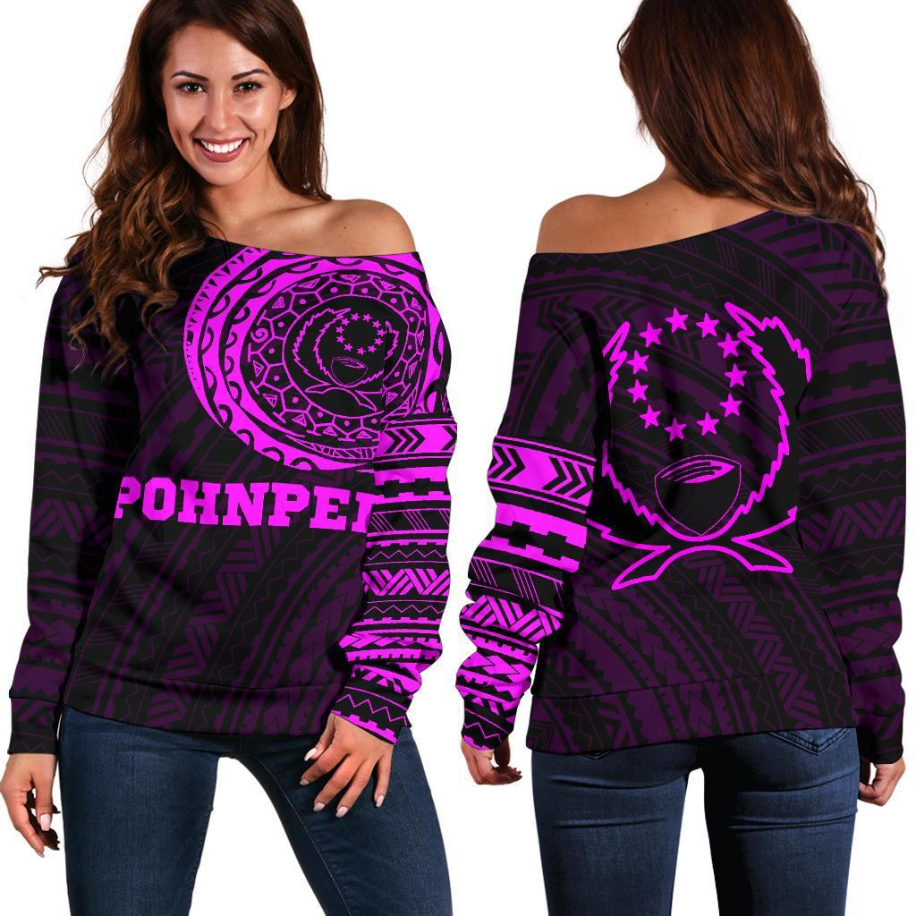 Pohnpei in My Heart Tattoo Style Off Shoulder Sweater Pink A7 Black - Polynesian Pride