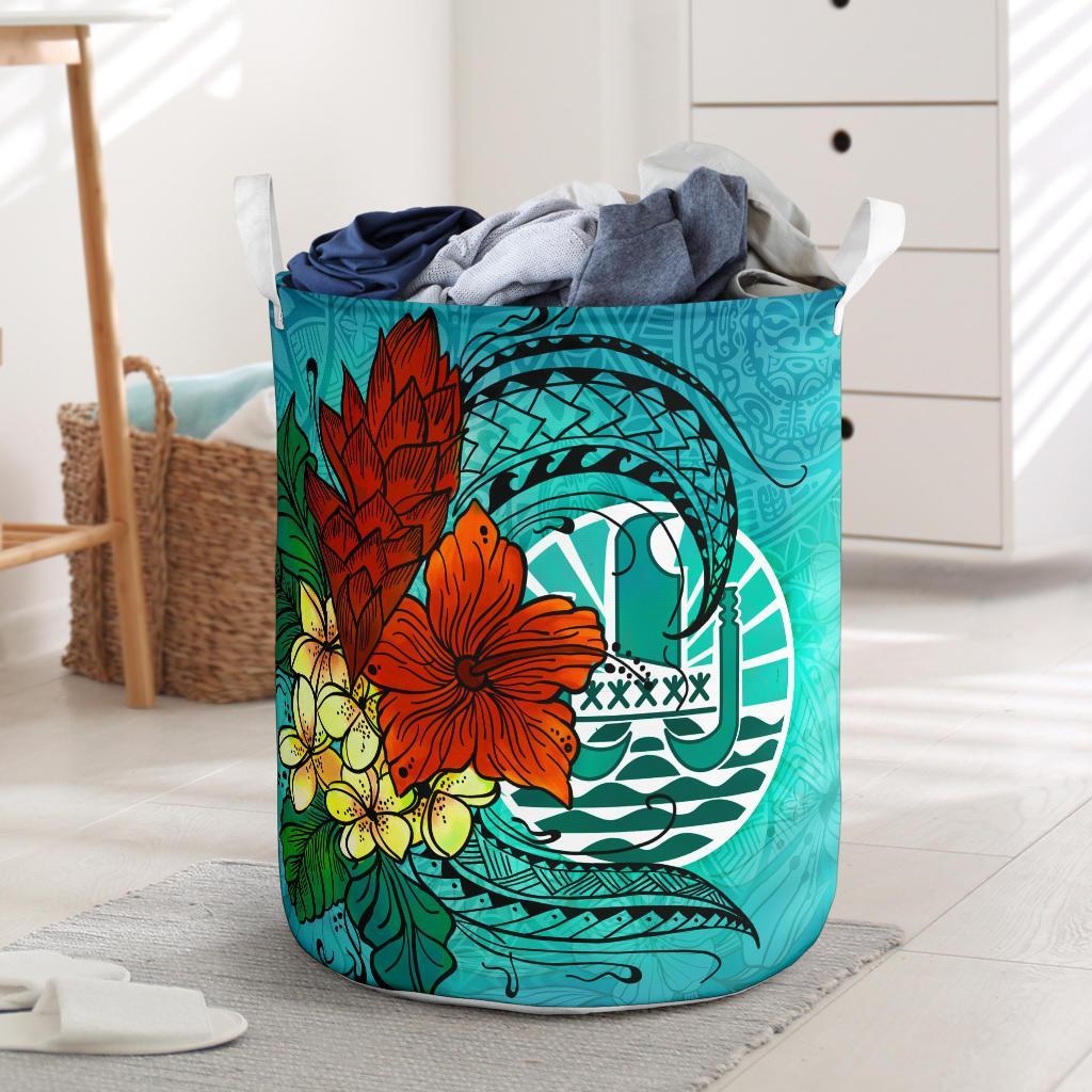 Tahiti Laundry Basket - Tropical Flowers Style Laundry Basket - Tahiti One Size Blue - Polynesian Pride