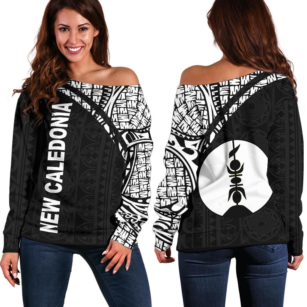 New Caledonia Women's Off Shoulder Sweater - Curve Style Black - Polynesian Pride