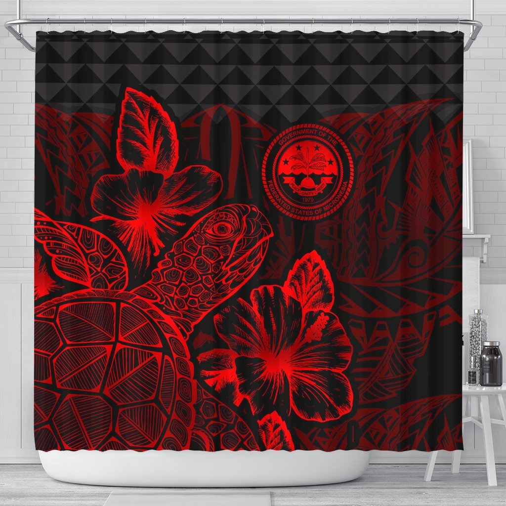 Federated States Of Micronesia Shower Curtain Turtle Hibiscus Red 177 x 172 (cm) Red - Polynesian Pride