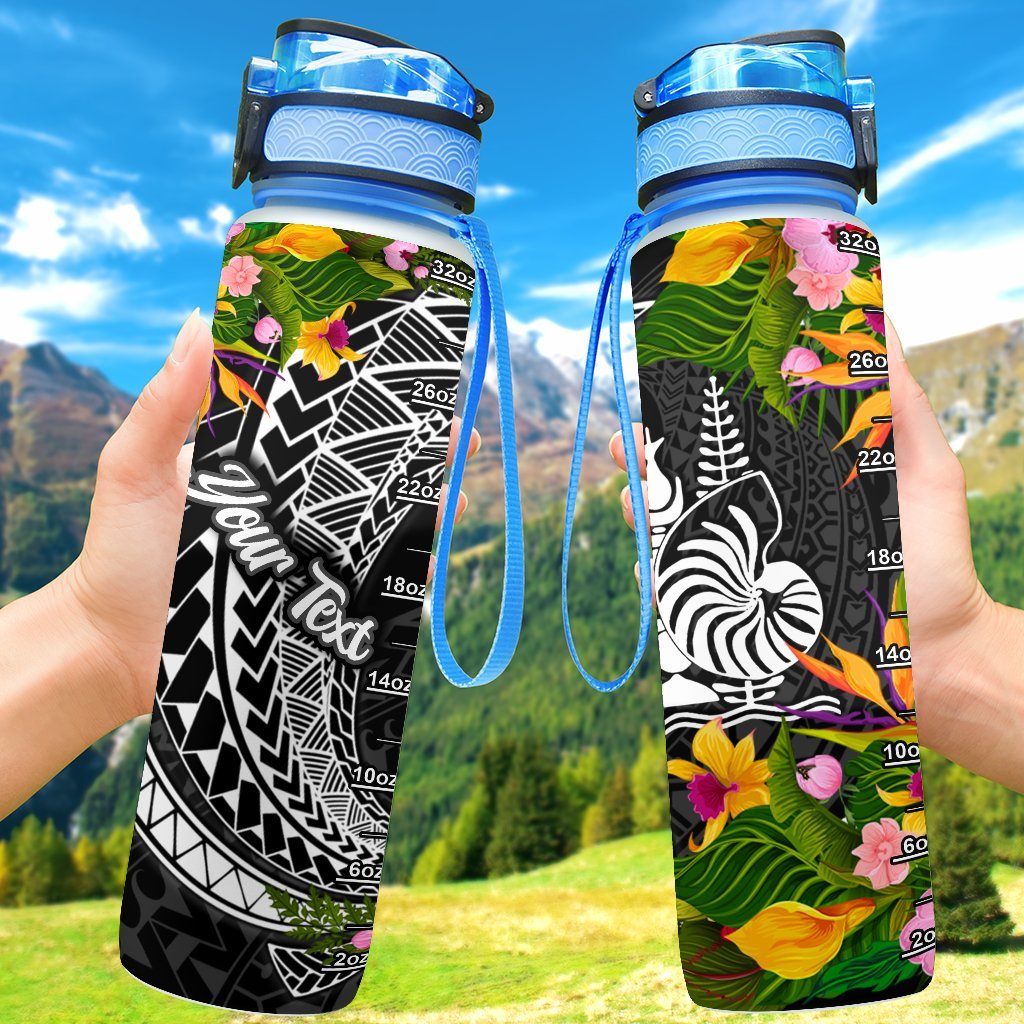 New Caledonia Custom Personalised Hydro Tracking Bottle - Seal Spiral Polynesian Patterns Hydro Tracking Bottle - New Caledonia 32oz Large Black - Polynesian Pride