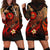 Tahiti Polynesian Hoodie Dress - Plumeria Flowers And Waves Red - Polynesian Pride