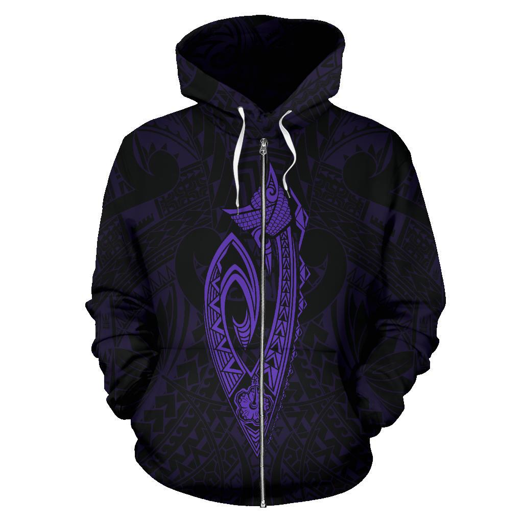 Polynesian Fish Hook Kanaka Map of Hawaii Zip Hoodie Purple - Polynesian Pride