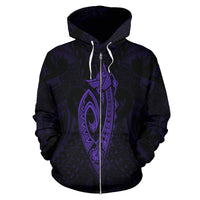 Polynesian Fish Hook Kanaka Map of Hawaii Zip Hoodie Purple - Polynesian Pride