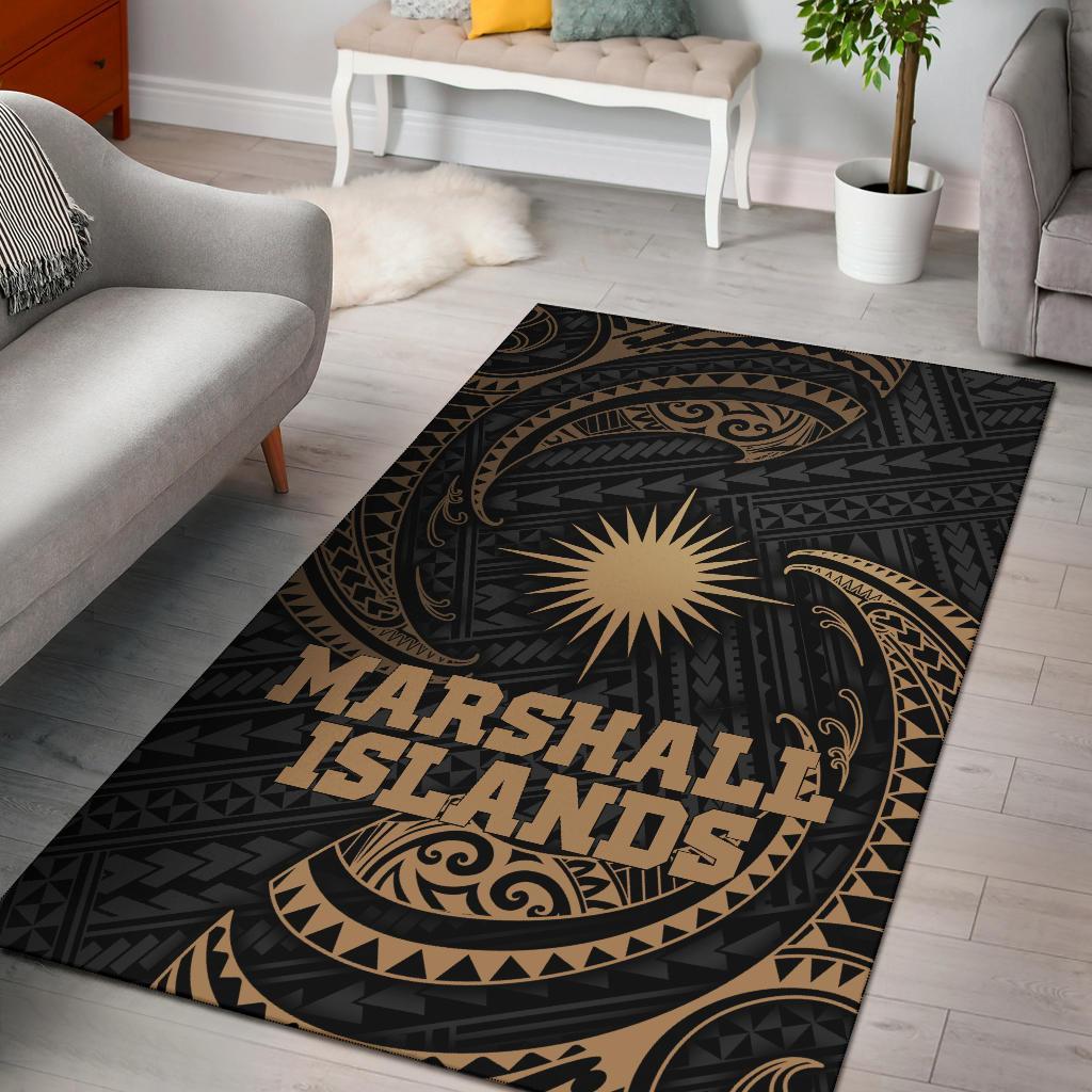 Marshall Islands Polynesian Area Rug - Gold Tribal Wave Gold - Polynesian Pride