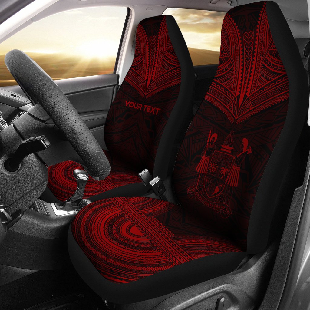 Fiji Custom Personalised Car Seat Cover - Fiji Coat Of Arms Polynesian Chief Tattoo Red Version Universal Fit Red - Polynesian Pride