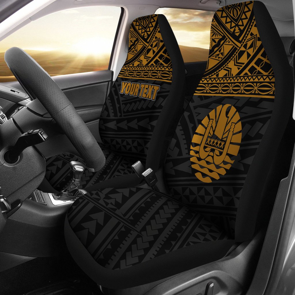 Tahiti Custom Personalised Car Seat Covers - Tahiti Flag Polynesian Gold Horizontal Universal Fit Black - Polynesian Pride