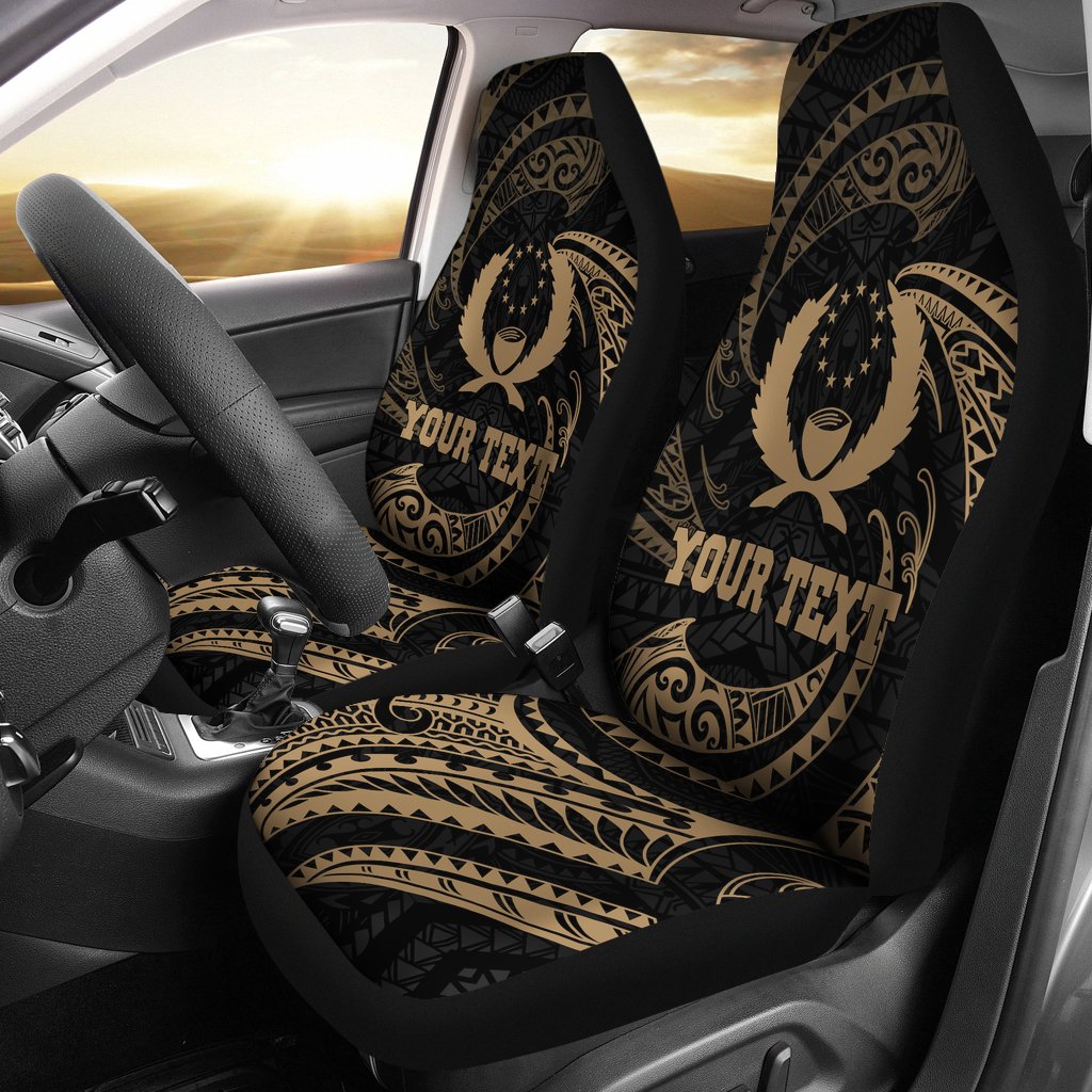 Pohnpei Micronesian Custom Personalised Car Seat Covers - Gold Tribal Wave Universal Fit Gold - Polynesian Pride