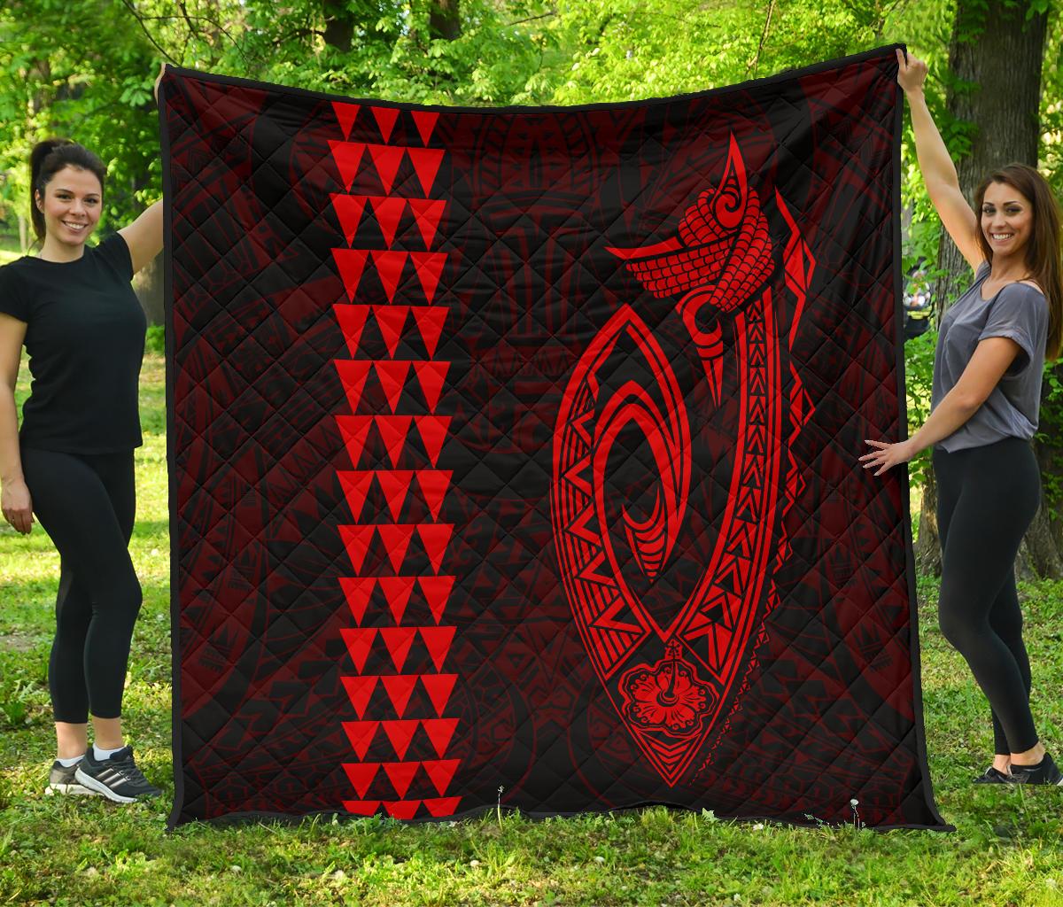 Hawaii Kakau Makau Fish Hook Polynesian Premium Quilt - Red Red - Polynesian Pride