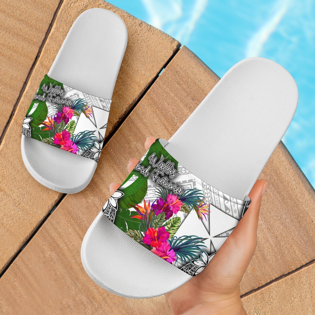 Wallis And Futuna Slide Sandals - Turtle Plumeria Banana Leaf - Polynesian Pride