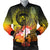 Polynesian Hawaii Men's Bomber Jacket - Humpback Whale with Tropical Flowers (Yellow) Black - Polynesian Pride