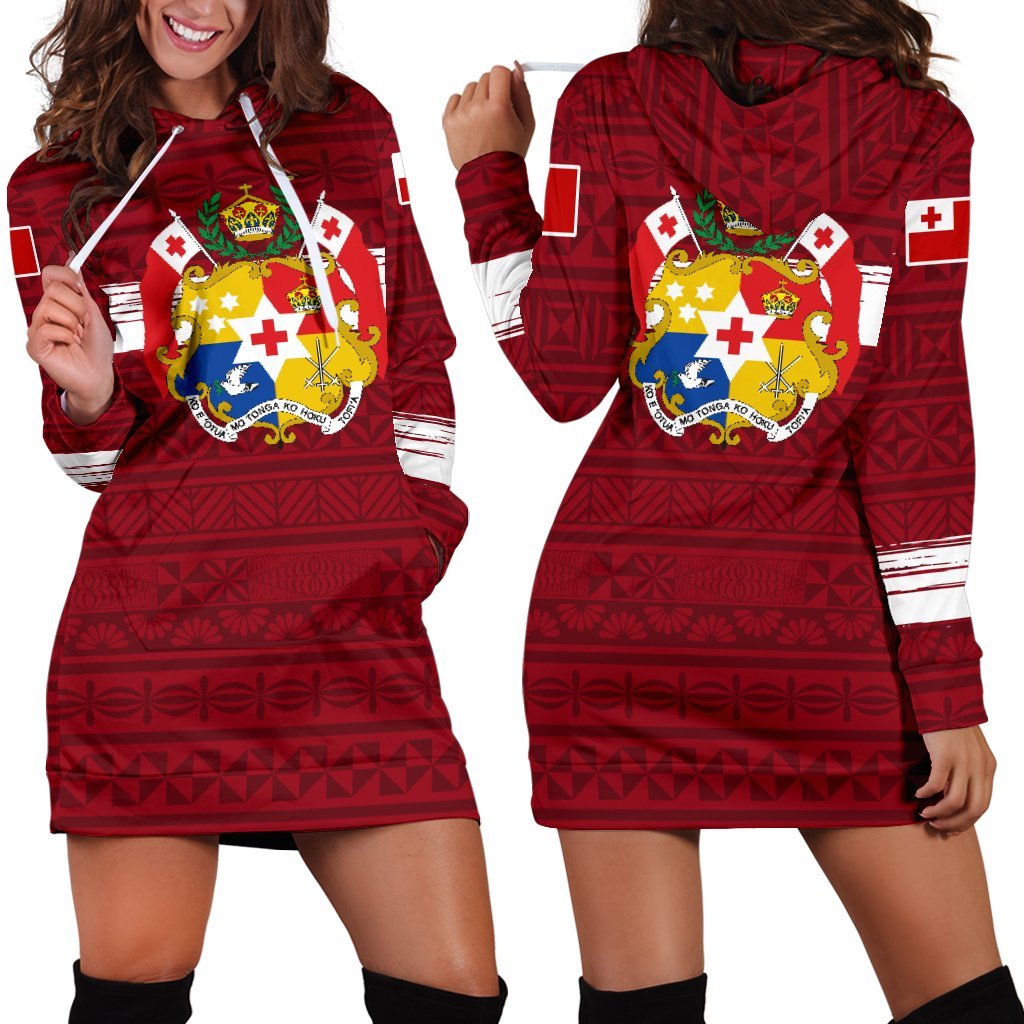 Tonga Hoodie Dress - Tonga Flag Coat Of Arms Special White - Polynesian Pride