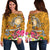 American Samoa Polynesian Women's Off Shoulder Sweater - Turtle Plumeria (Gold) Gold - Polynesian Pride