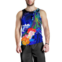 Custom Personalised Yap Men's Tank Top - Humpback Whale with Tropical Flowers (Blue) - Polynesian Pride