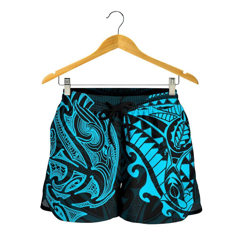 New Zealand All Over Print Women's Shorts , Maori Polynesian Tattoo Blue Women Blue - Polynesian Pride