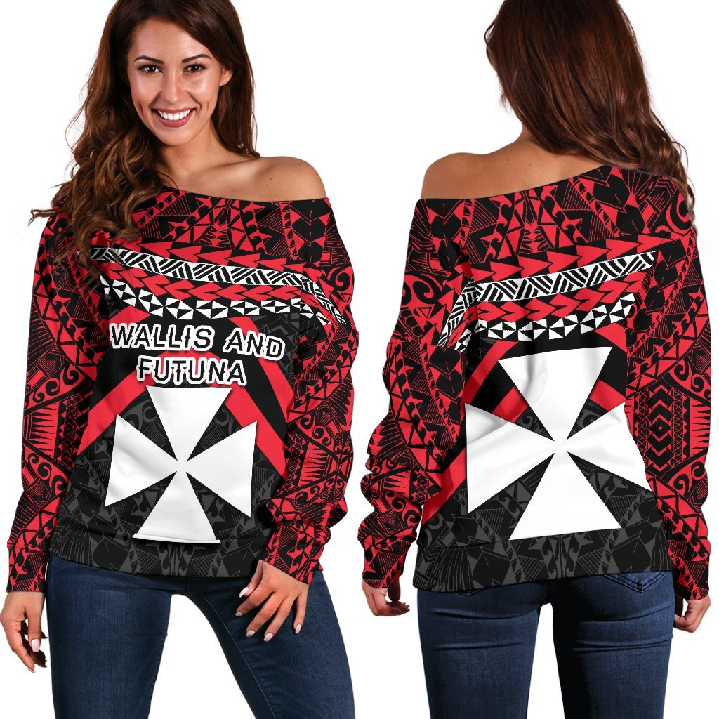 Wallis And Futuna Polynesian Women Off Shoulder Sweater - Vibes Version Red - Polynesian Pride