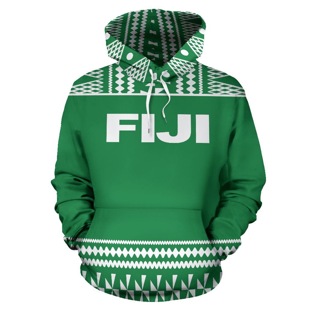 Fiji Tapa All Over Hoodie Green and White Version - Polynesian Pride